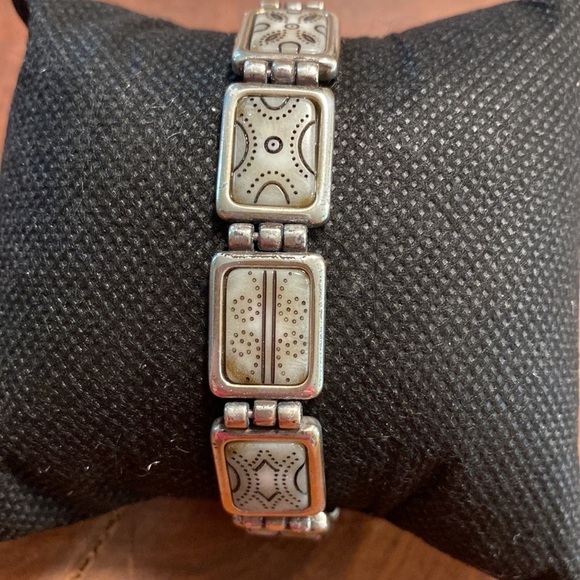 BRIGHTON vintage square link silver and black and white tile bracelet‎ - Picture 6 of 6